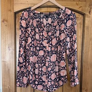 Lucky Brand Navy and Peach Floral Blouse